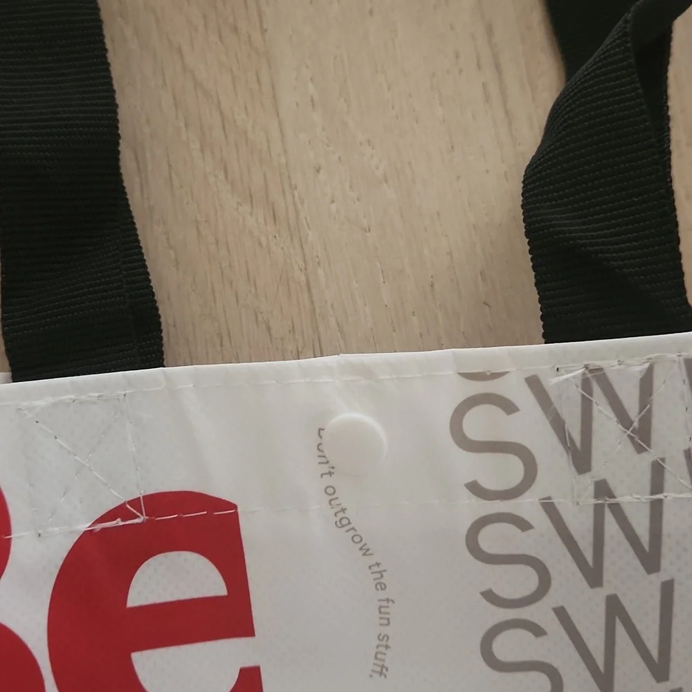 Lululemon Athletica White Red Small Tote Bag With Fabric Straps And Snap Closure